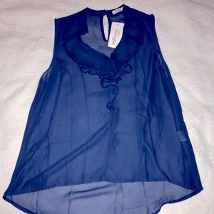 NWT Navy tank-ruffle collar, Large. Shear.